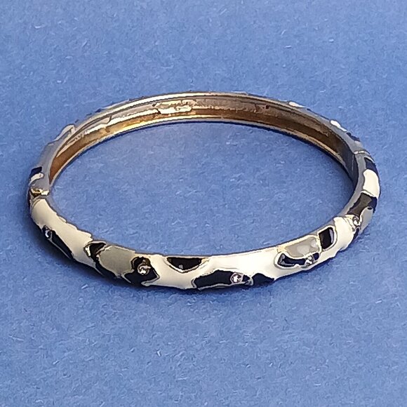 Abstract Cow Pattern Rhinestone Multi Orange Enamel Hinge Bangle Skinny Bracelet - Picture 2 of 5